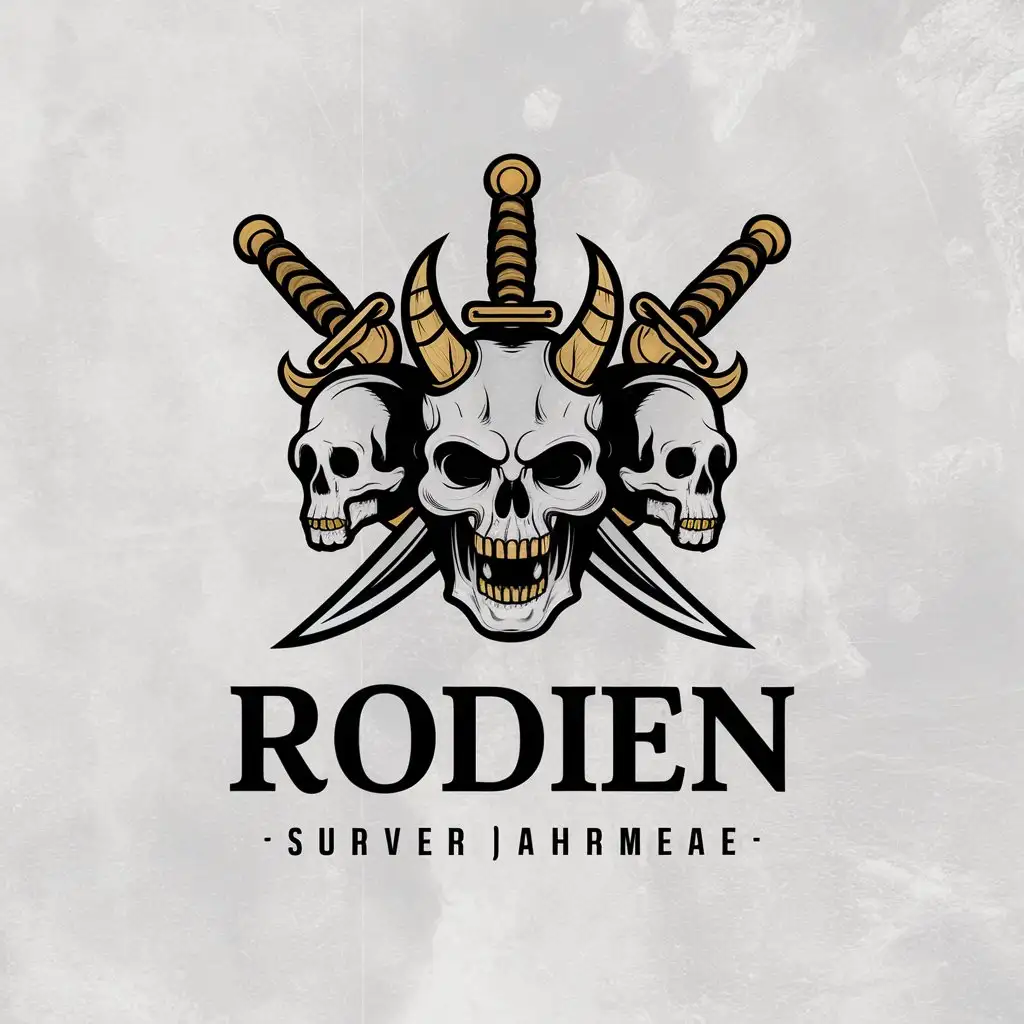 a vector logo design,with the text "RODIEN", main symbol:demons, skulls, daggers,Moderate,be used in Internet industry,clear background