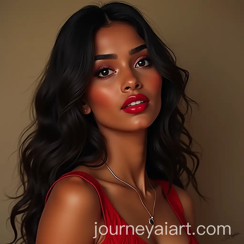 Indian-Girl-in-Cocktail-Dress-with-Red-Lipstick-Photorealistic-Portrait