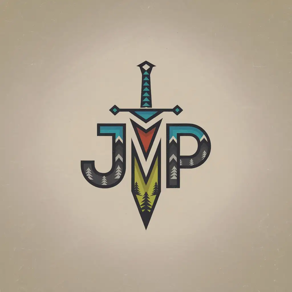 LOGO Design for JvP Minimalistic Gamer Aesthetic with Sword Symbol and Nature Elements