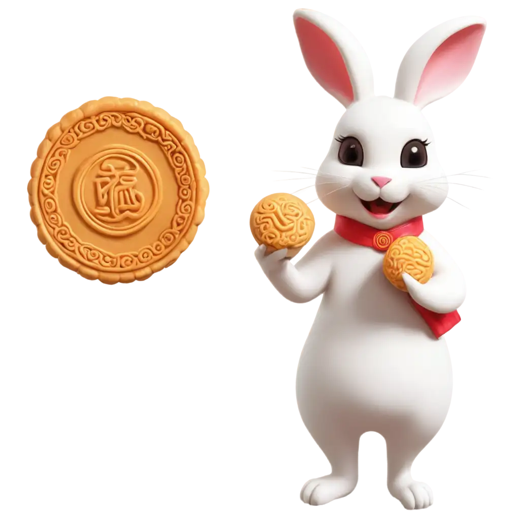 PNG-Image-of-a-White-Rabbit-Holding-a-Mooncake-Cartoon-Whimsical-and-HighQuality