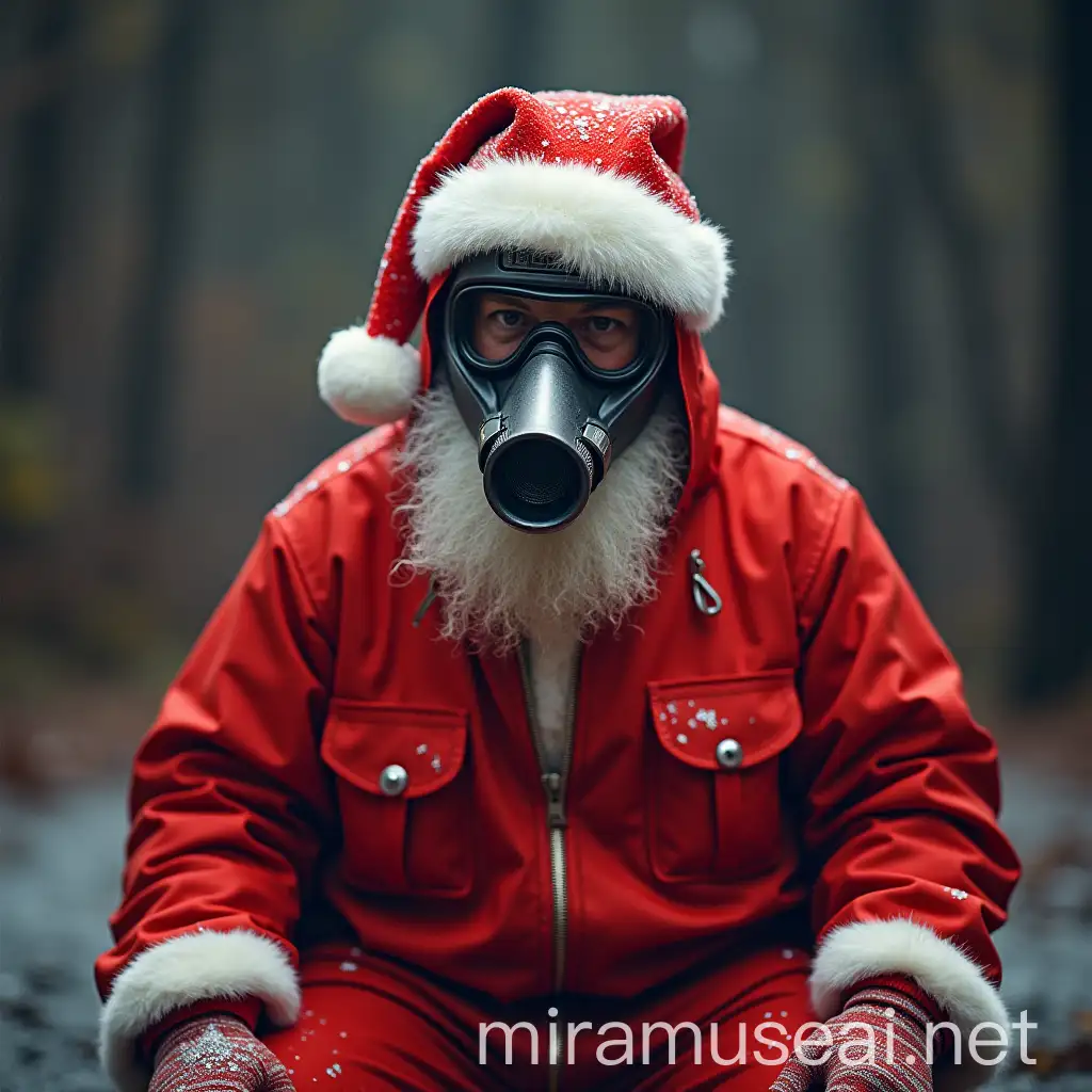 Creative Santa Claus in Red Hazmat Suit