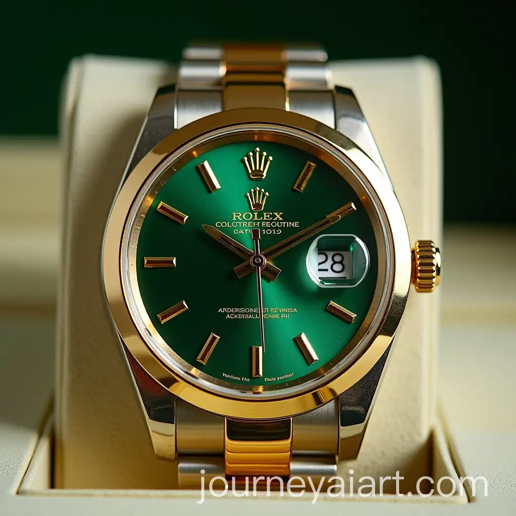 Luxury-Rolex-Watch-on-Exhibition-Pillow-with-Emerald-Green-Dial
