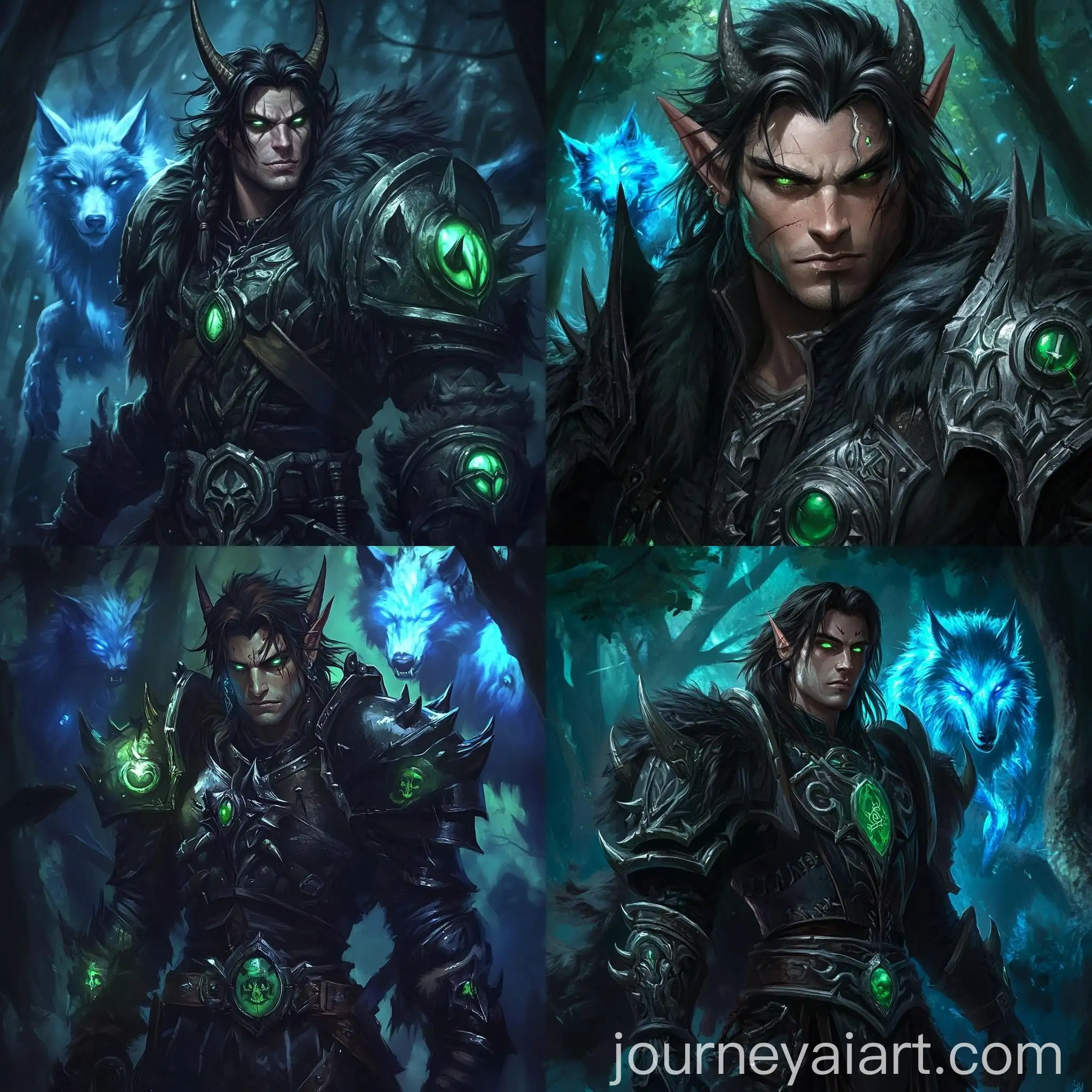 Archmage-Arugal-in-Dark-Forest-with-Glowing-Blue-Wolf