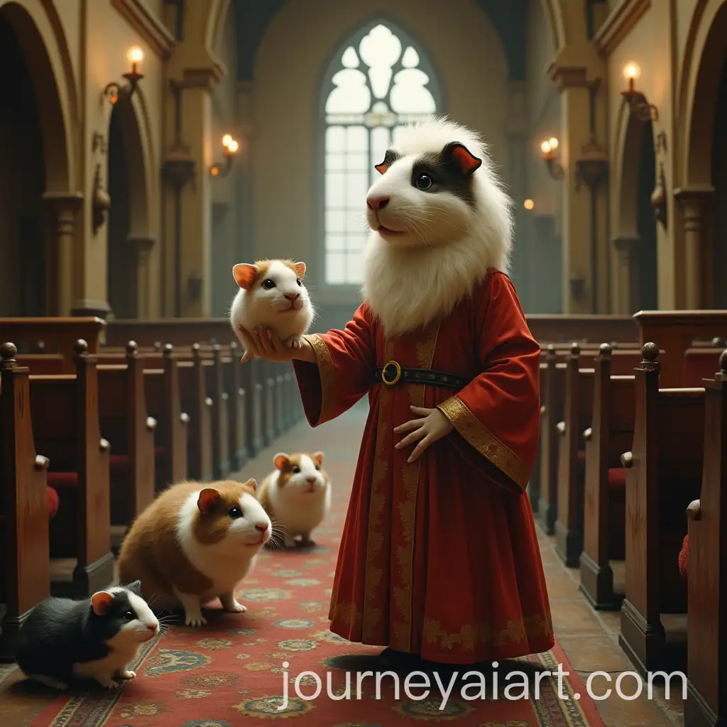 Lady-Max-and-Her-Pets-Guinea-Pigs-and-Cats-in-a-Church-Setting