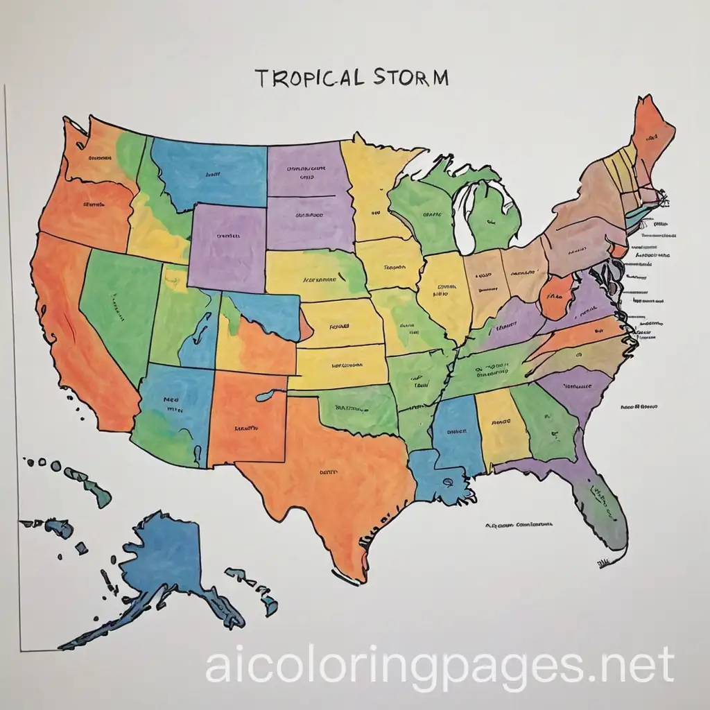 Coloring-Page-of-US-Map-for-Kids-Tropical-Storm-Affected-States