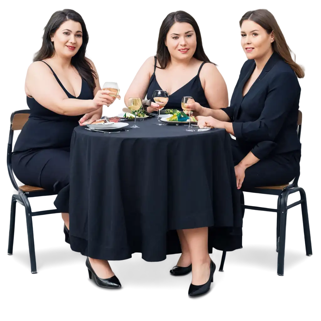 Chubby-Ladies-Enjoying-Expensive-Dinner-PNG-Image-Luxurious-Dining-Scene-Illustration