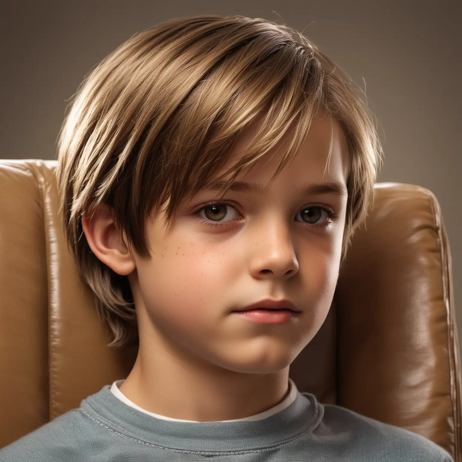 Closeup Portrait of an ElevenYearOld Boy with ShoulderLength Light Brown Hair in Bright Light