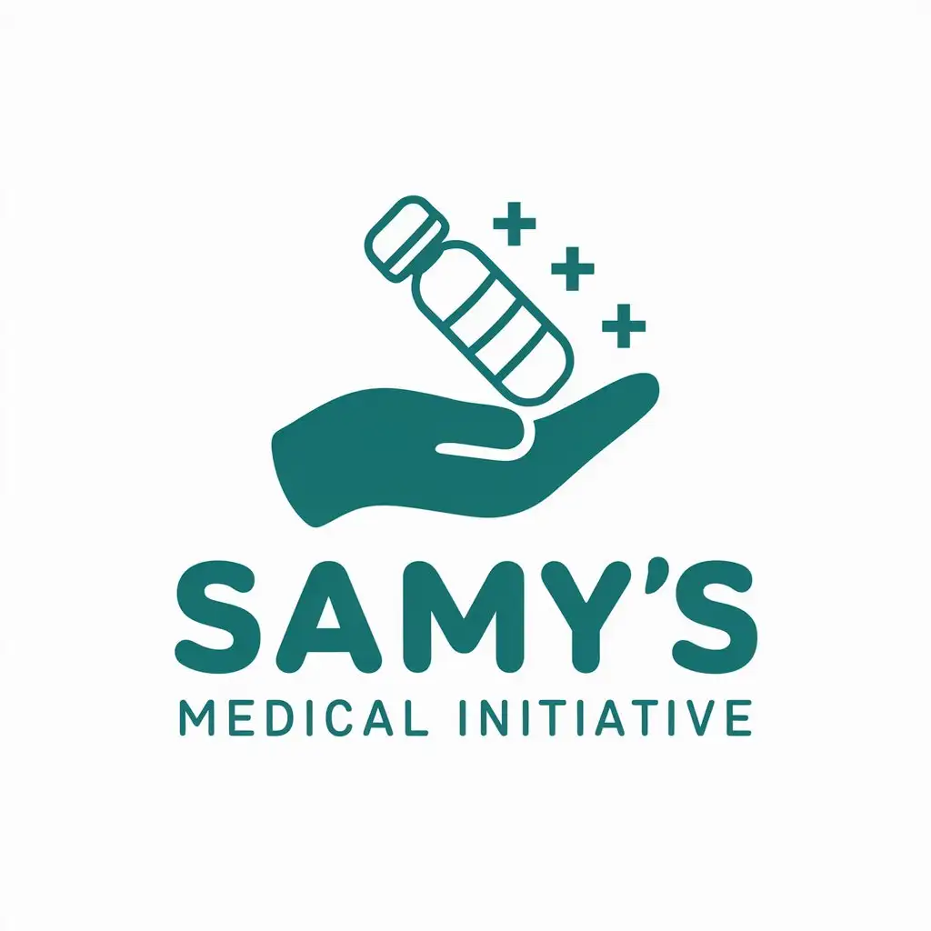 a vector logo design,with the text "Samy's medical initiative", main symbol:hand giving medicine,Moderate,clear background