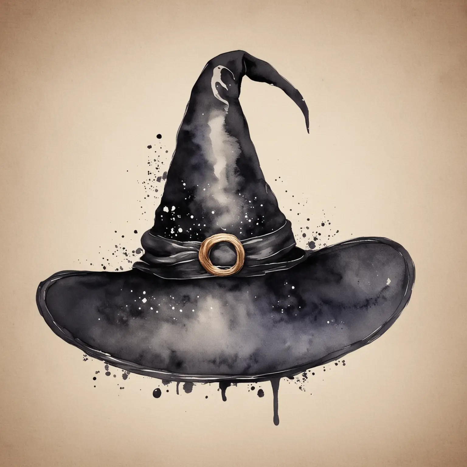 Watercolor Black Witch Hat Artwork