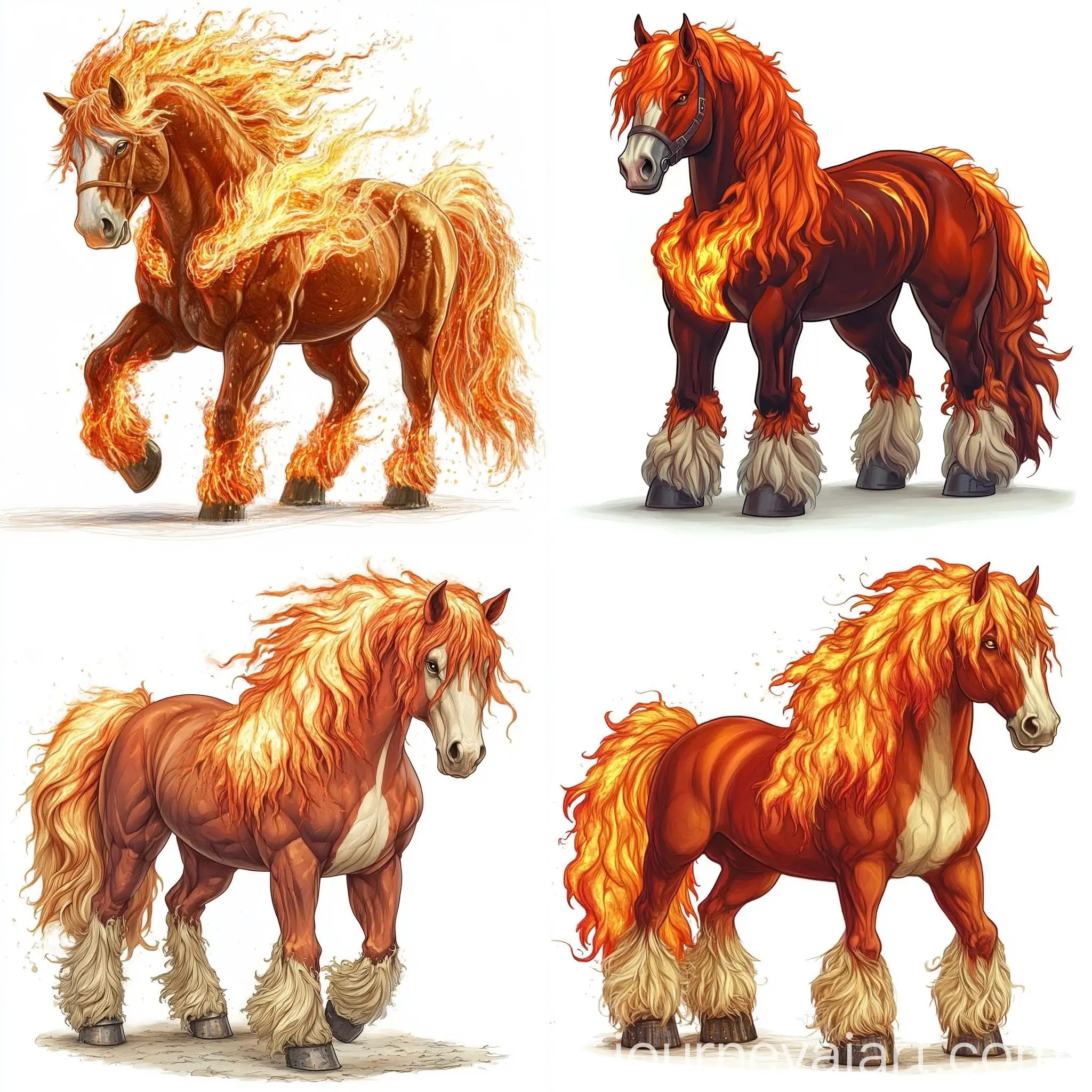 Majestic-Draft-Horse-with-Flaming-Mane-and-Tail-in-Detailed-Digital-Art