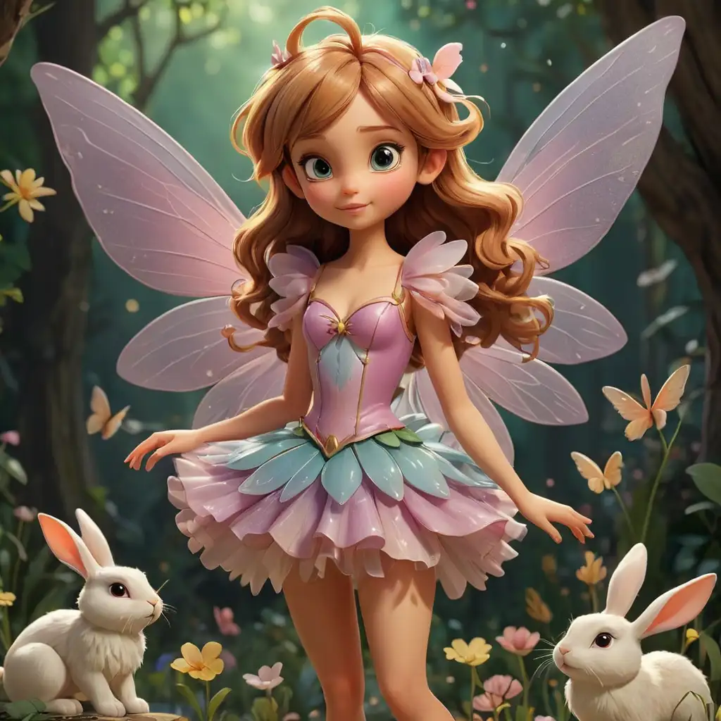 Disney Style Fairy with Bunny Friends