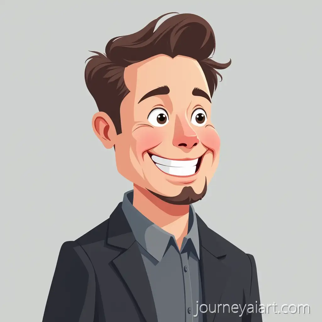 Cheerful-Cartoon-Illustration-of-Elon-Musk-on-Gray-Background
