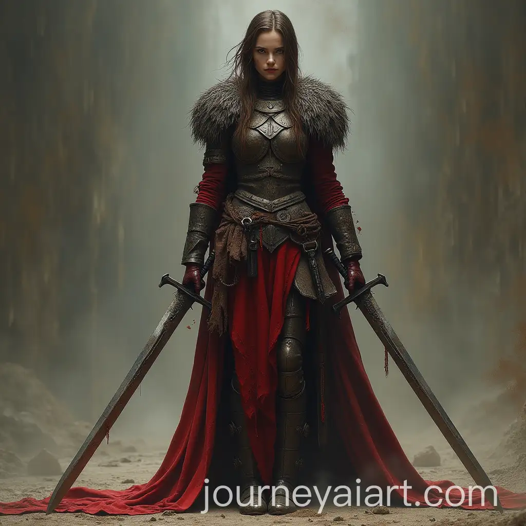 Eerily-Realistic-Female-Viking-Warrior-in-Intricate-Armor-with-Swords