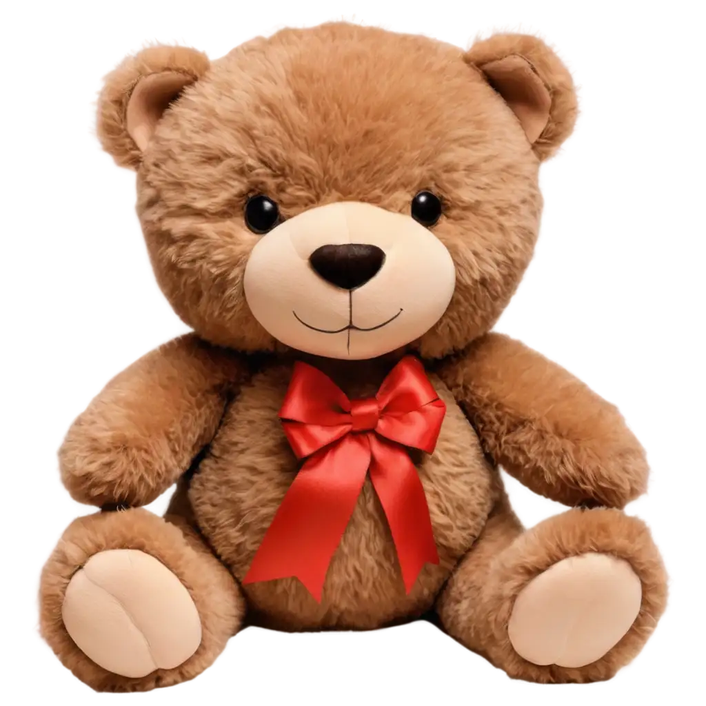 Cute-Soft-and-Fluffy-Teddy-Bear-PNG-with-Red-Bow-Perfect-for-Design-Projects