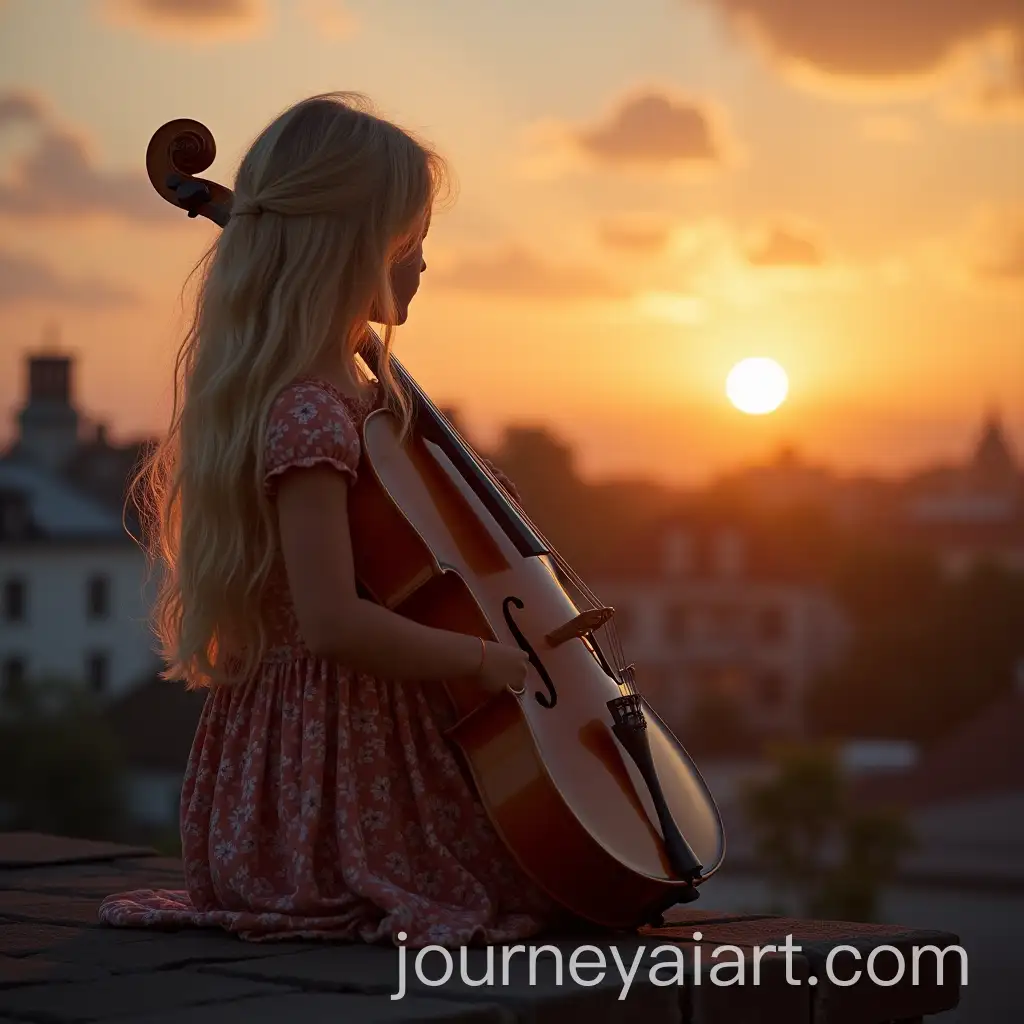 Young-Blonde-Girl-Playing-Cello-on-Roof-During-Sunset