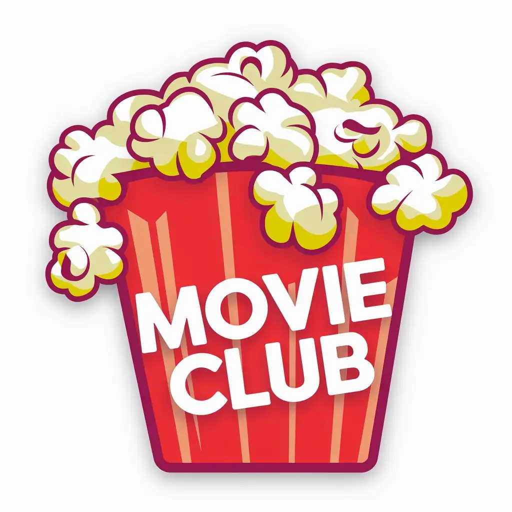 LOGO Design for Movie Club White Text with Bright Red and Yellow Popcorn Tub Theme