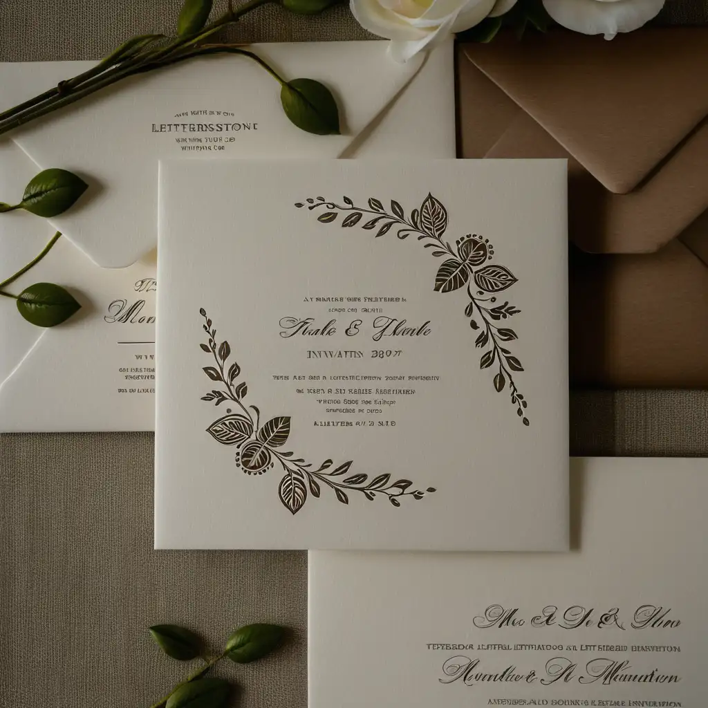 Elegant Letterpress Wedding Invitation Card Design