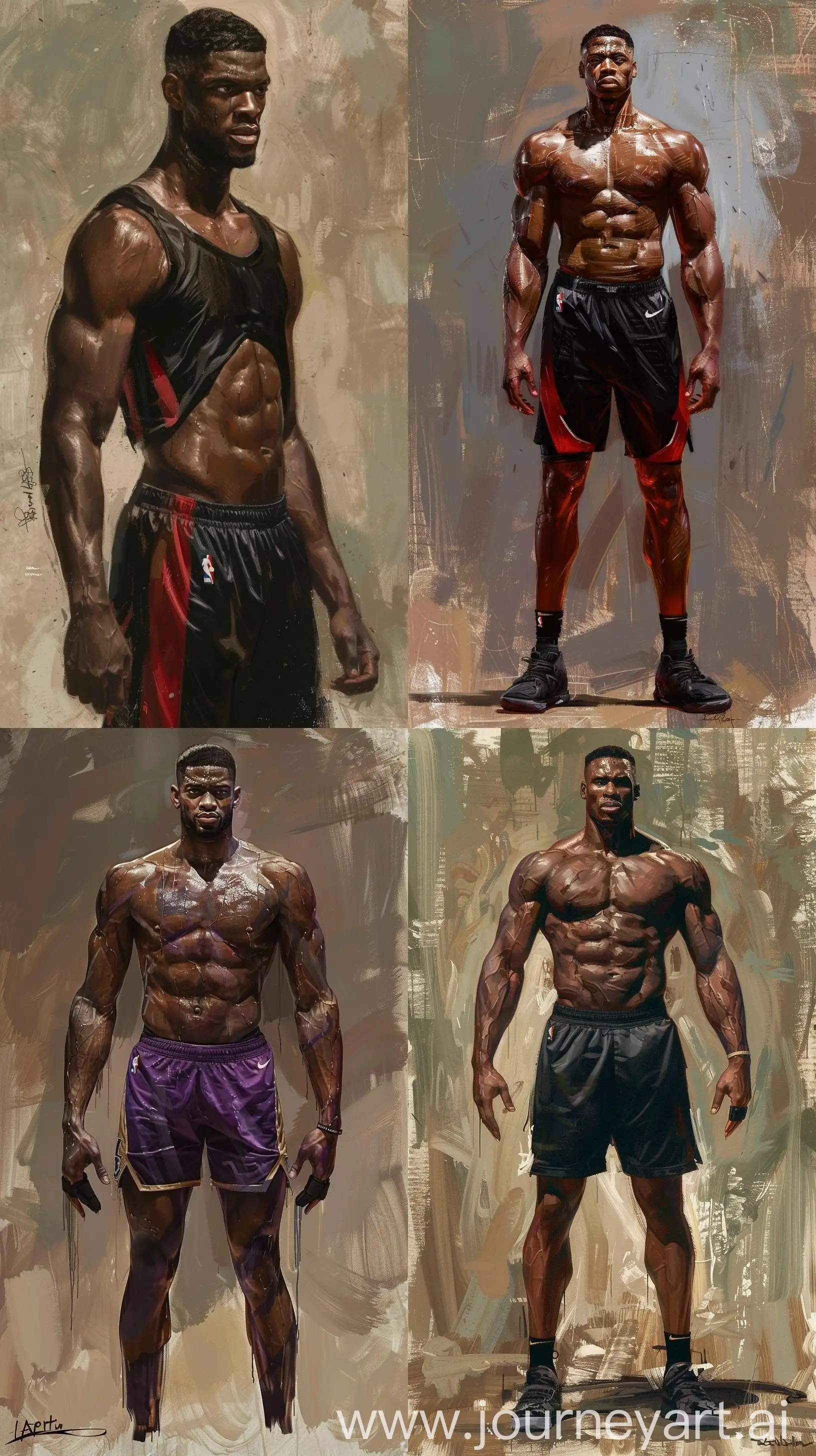 Full-Body-Illustration-of-Young-NBA-Player-Center-Laron-Wallace-in-Surrealistic-Art-Style