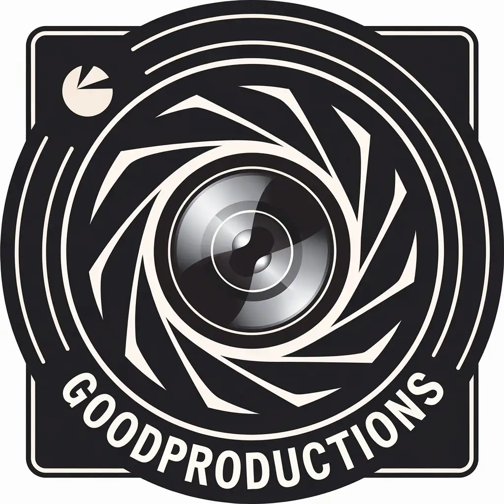 LOGO Design for GoodProductions Vector Design with Camera or Lens Symbol and Clear Background