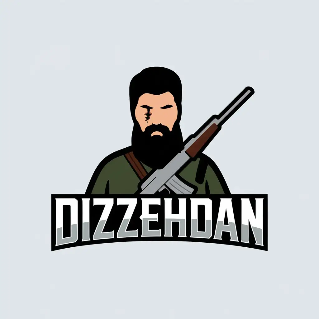 LOGO Design for Dizzehdan Guy with Black Beard Gucci Hat Scarred Eye and Rifle Theme