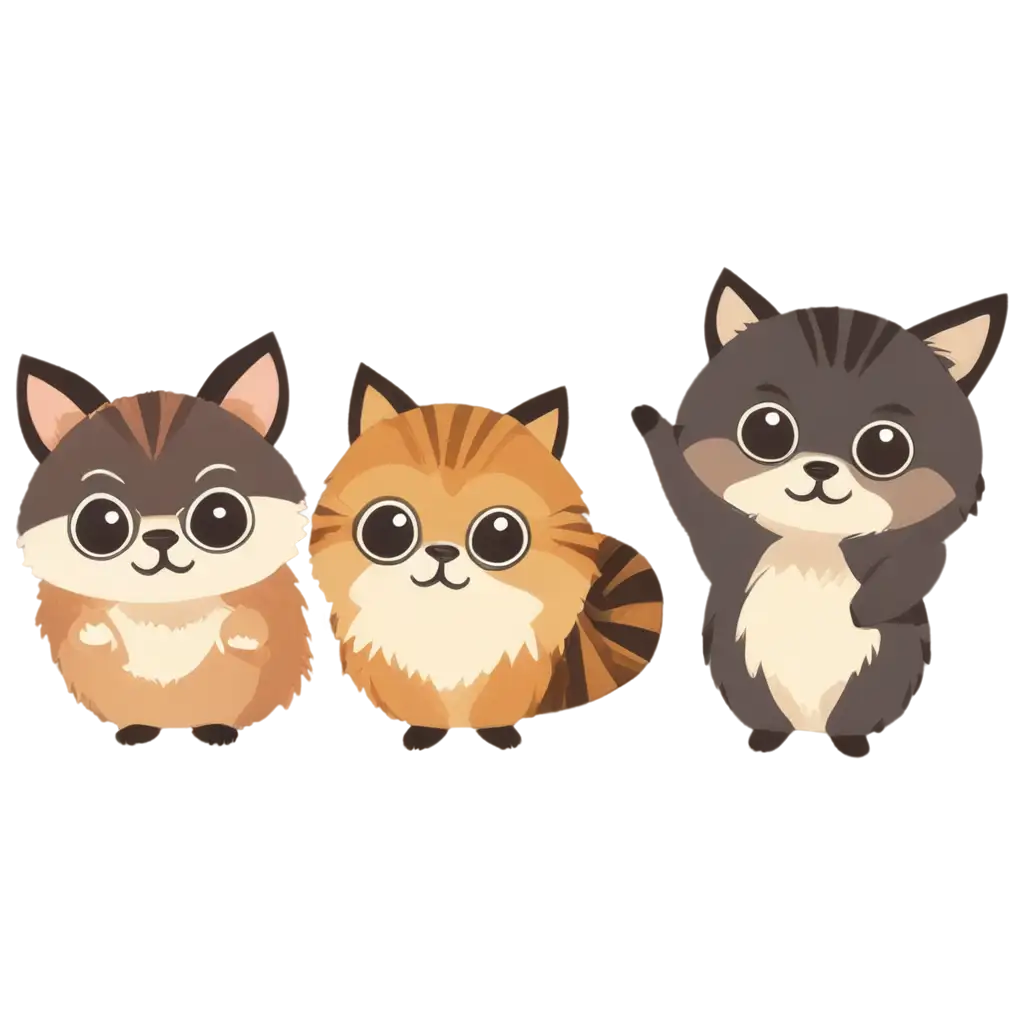 Adorable-Cartoon-Animal-Stickers-PNG-Cute-Chibi-Style-with-Playful-Expressions