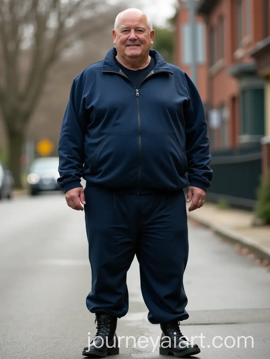 Obese-Elderly-Man-in-Navy-Tracksuit-and-Black-Boots-Standing-Outdoors