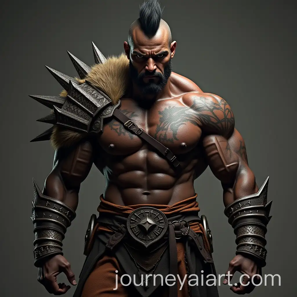 Muscular-African-Warrior-in-TPose-with-Tribal-Tattoos-and-Spiked-Armor