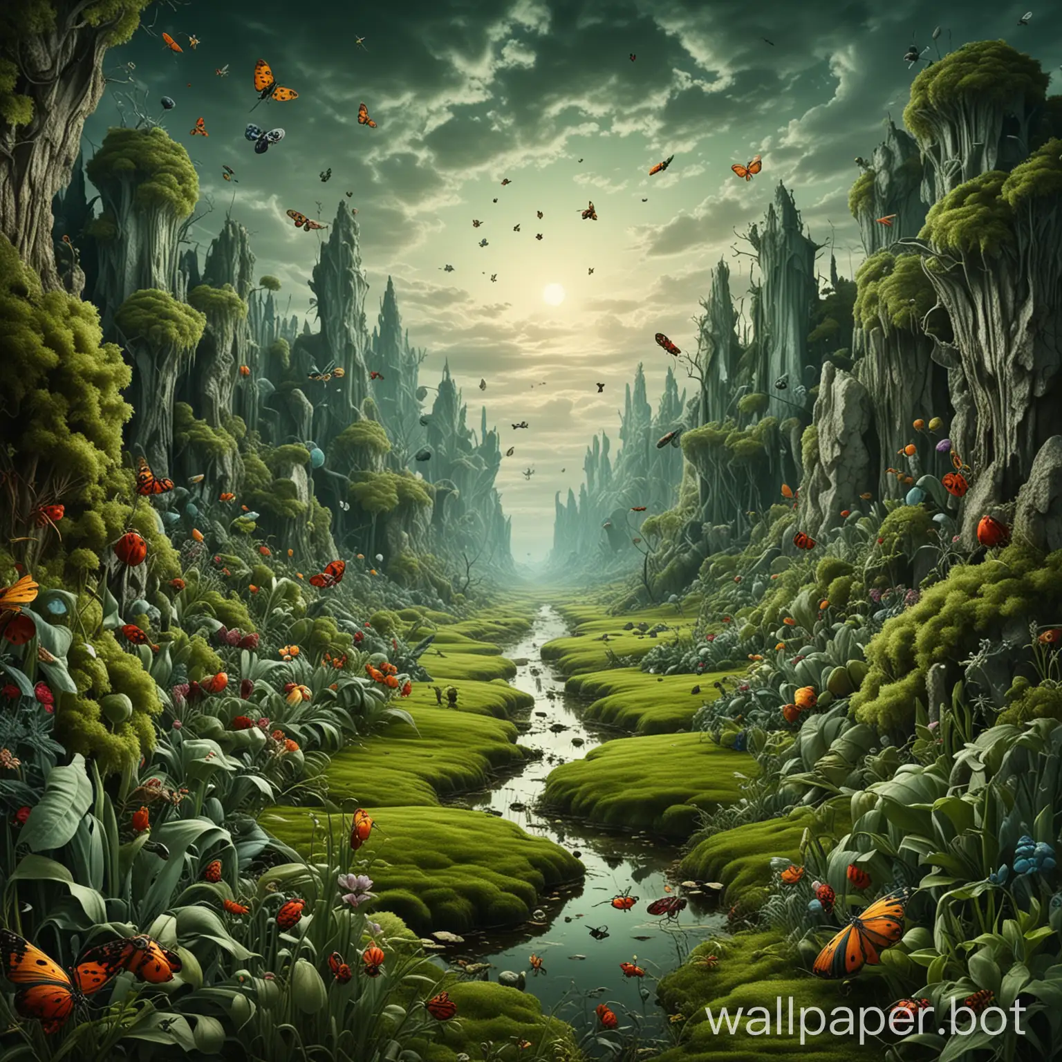 Surrealistic-Colored-Landscape-with-Greenery-and-Insects