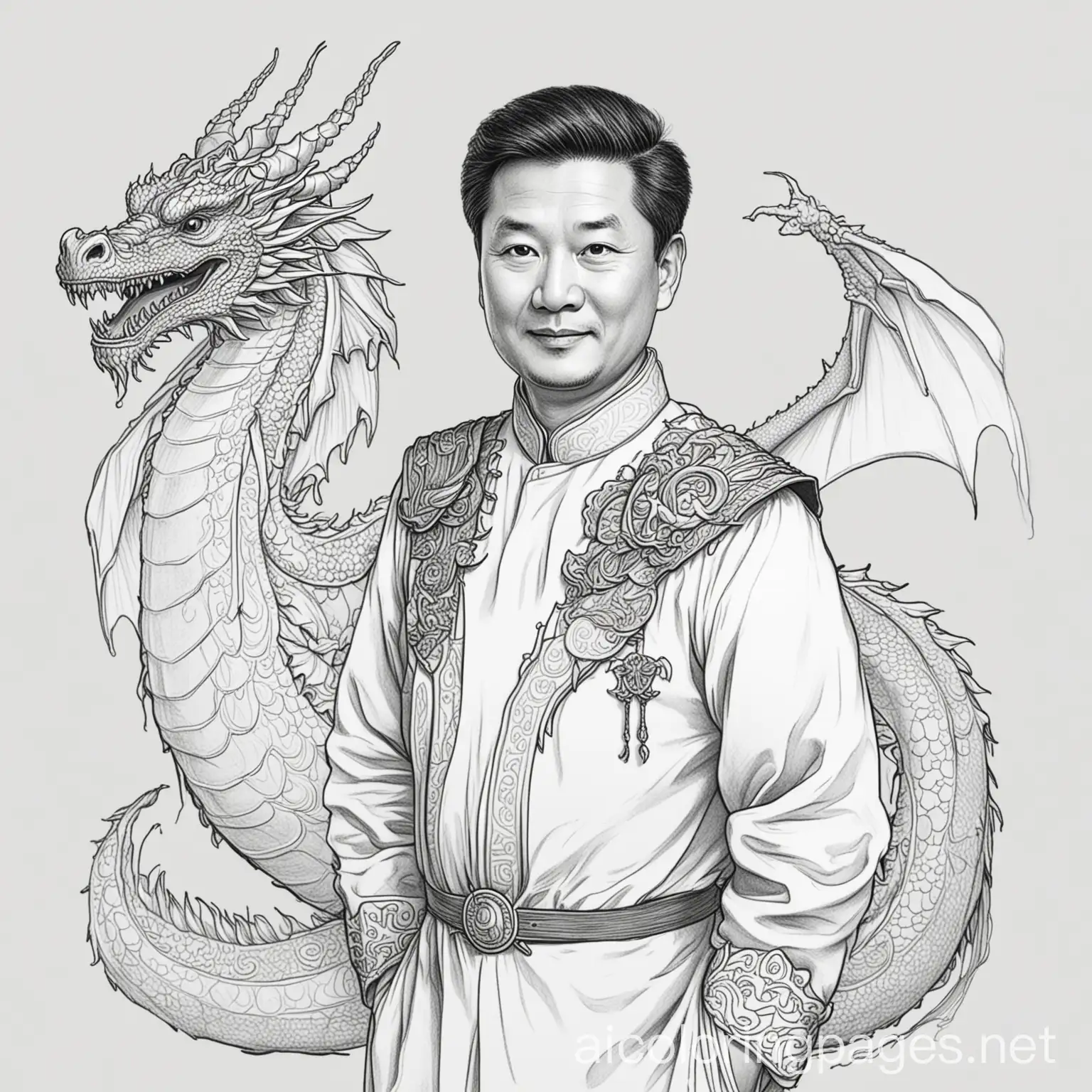 Xi-Party-Leader-in-Dragon-Costume-Coloring-Page