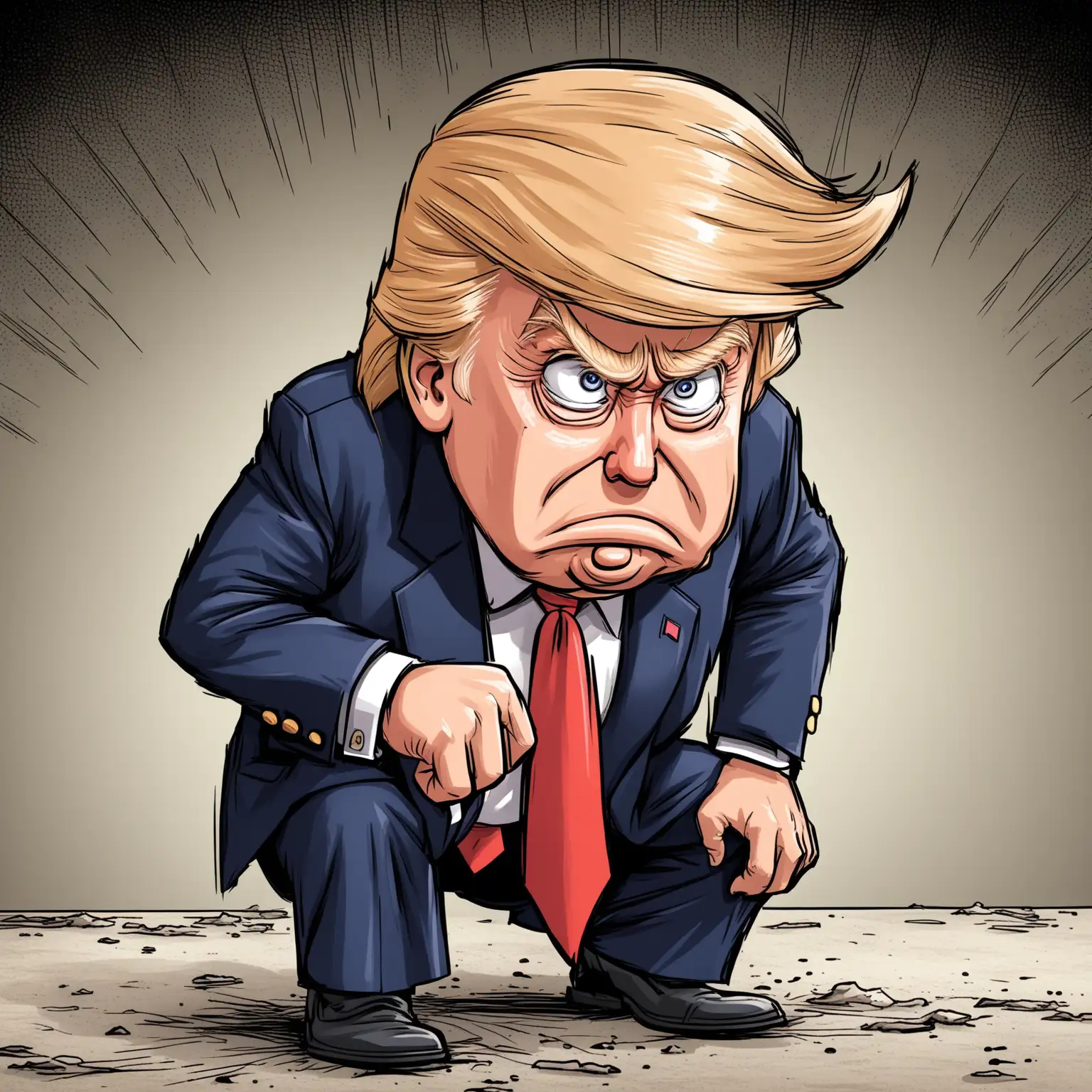 Cartoon Donald Trump Cowering in Fear