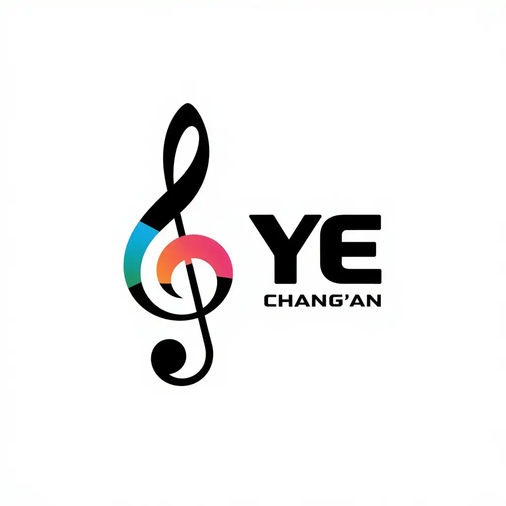 a vector logo design,with the text "Ye Chang’an", main symbol:big colorful designed violin clef,Moderate,be used in music industry,clear background