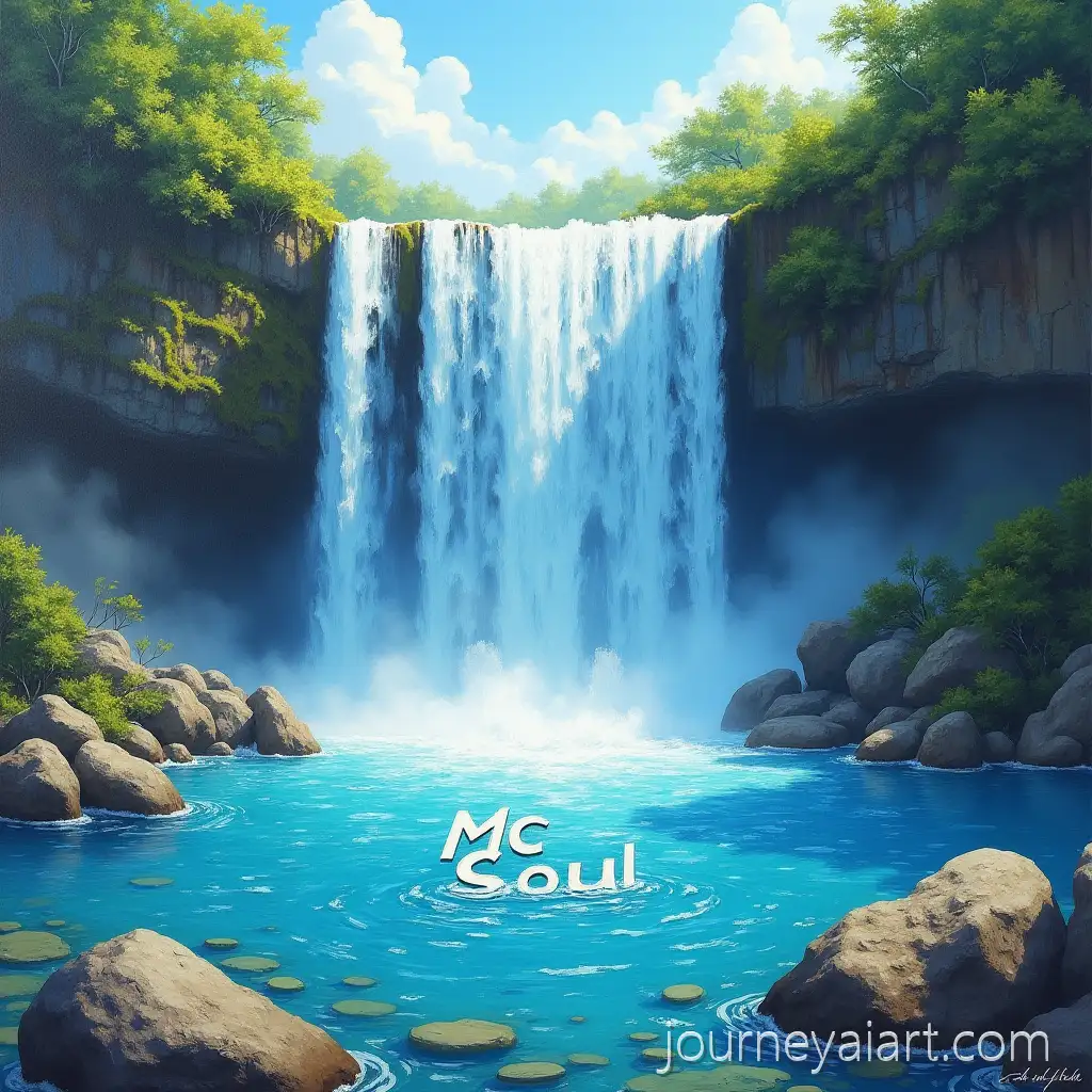 AI-Art-Prompt-ExpansionRealistic-Waterfall-with-Clear-Water-Featuring-MC-Soul-Inscription-in-a-Bright-Landscape