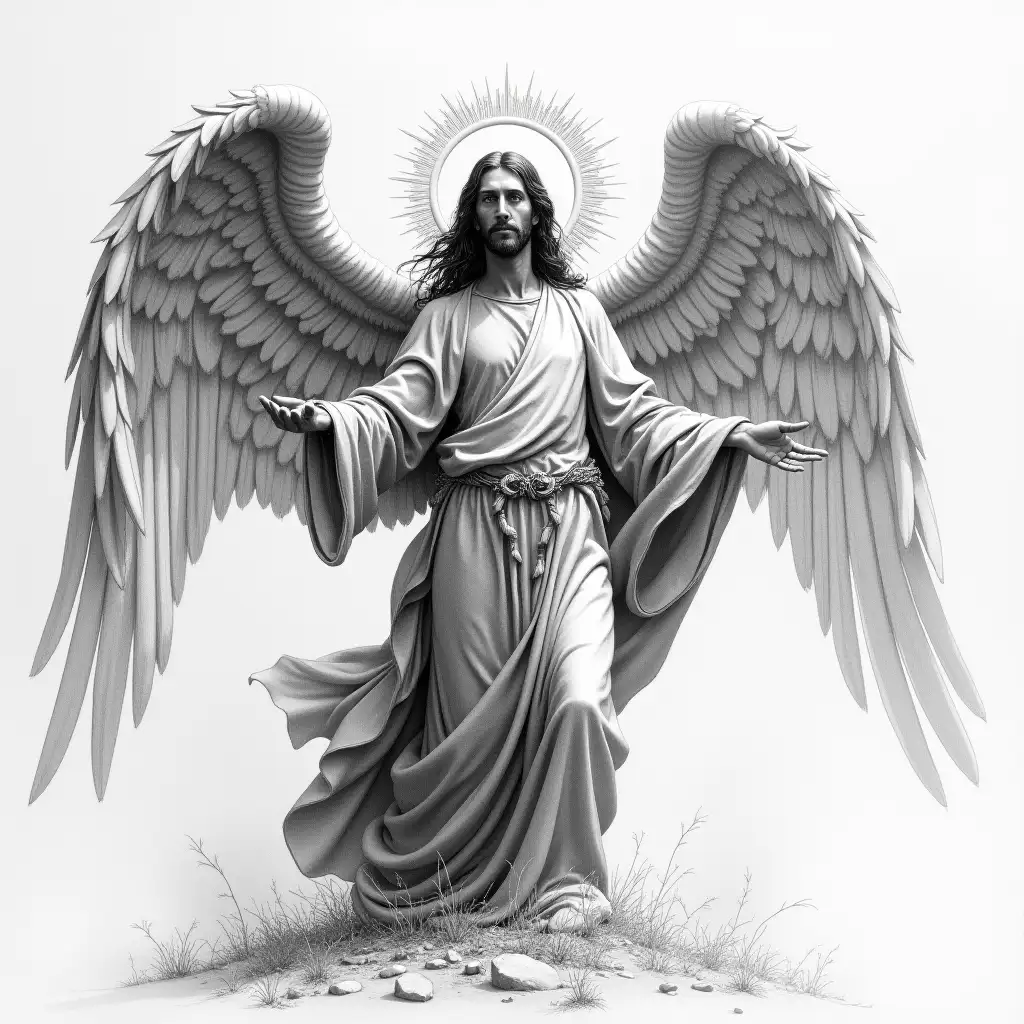 Archangel-Saint-Michael-in-Pencil-or-Charcoal-Realistic-Drawing