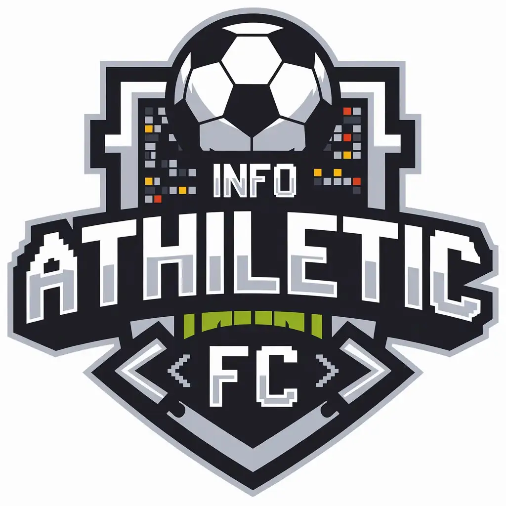 LOGO Design for Info Athletic FC Soccer Ball Code Brackets Pixelated Design and UNA Letters for Sports Fitness Industry