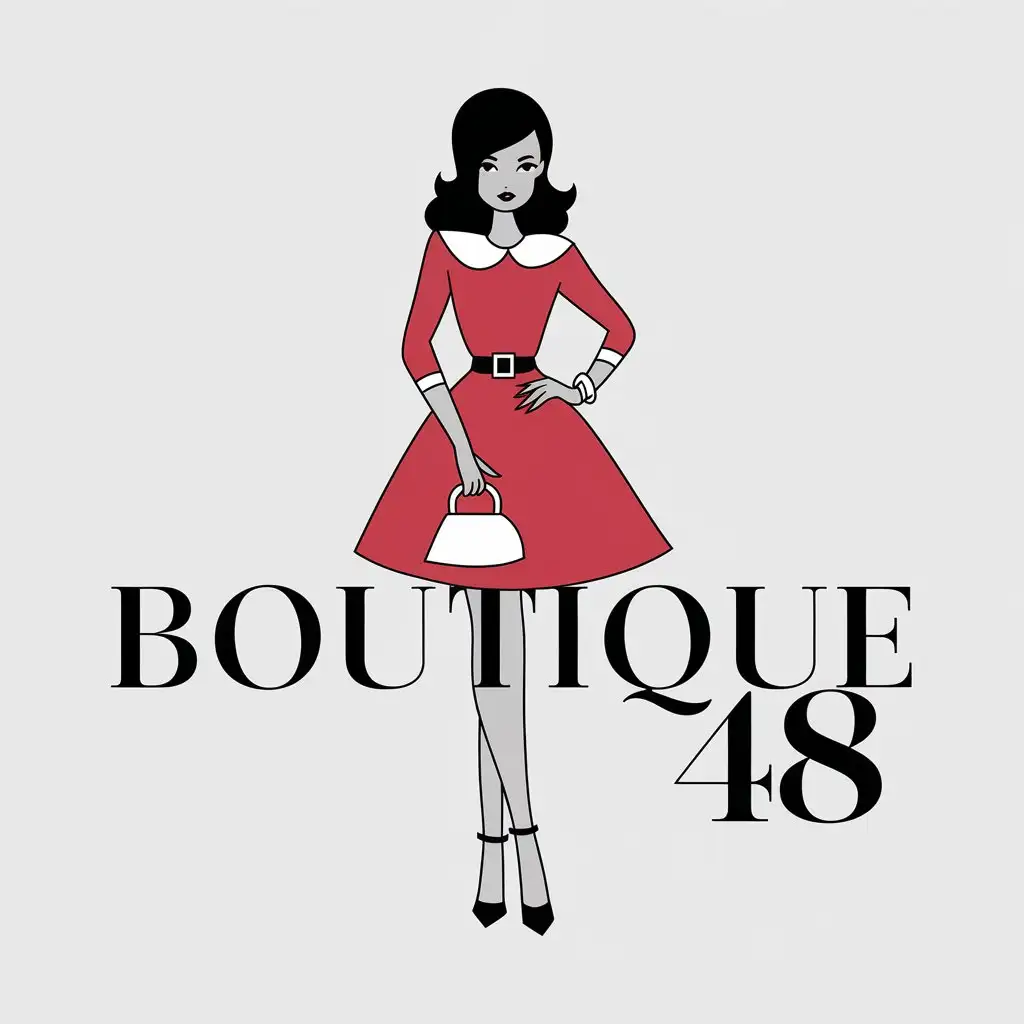 a vector logo design,with the text "Boutique 48", main symbol:Stylishly dressed girl,Moderate,be used in Fashion and beauty industry,clear background