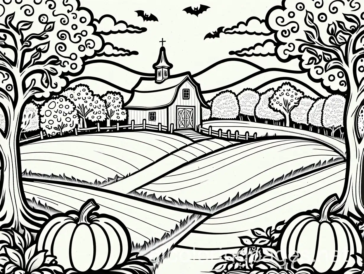 Crown-Hill-Farm-Halloween-Coloring-Page-Simple-Line-Art-for-Kids