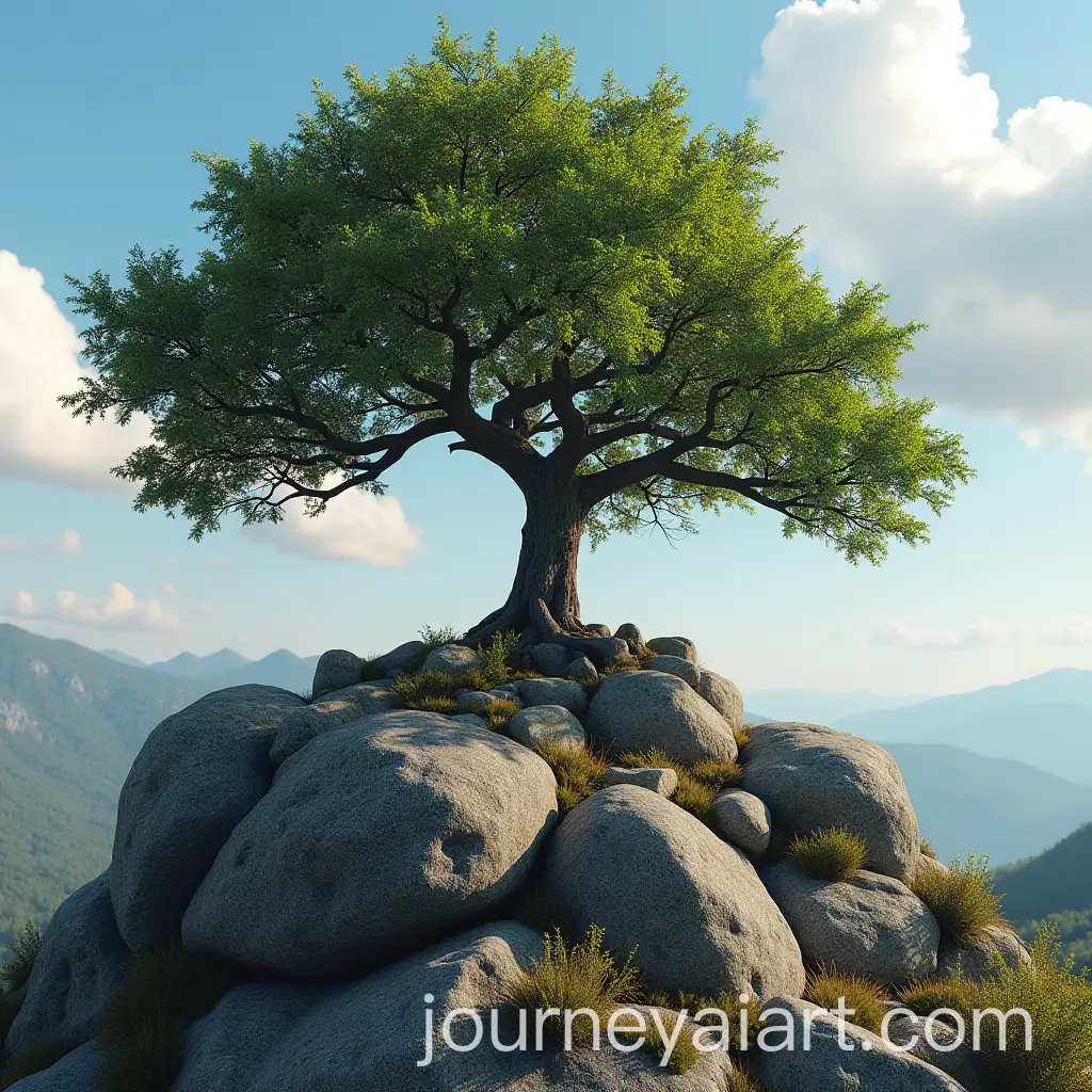 Majestic-Tree-Growing-From-Rocks-in-a-Natural-Landscape