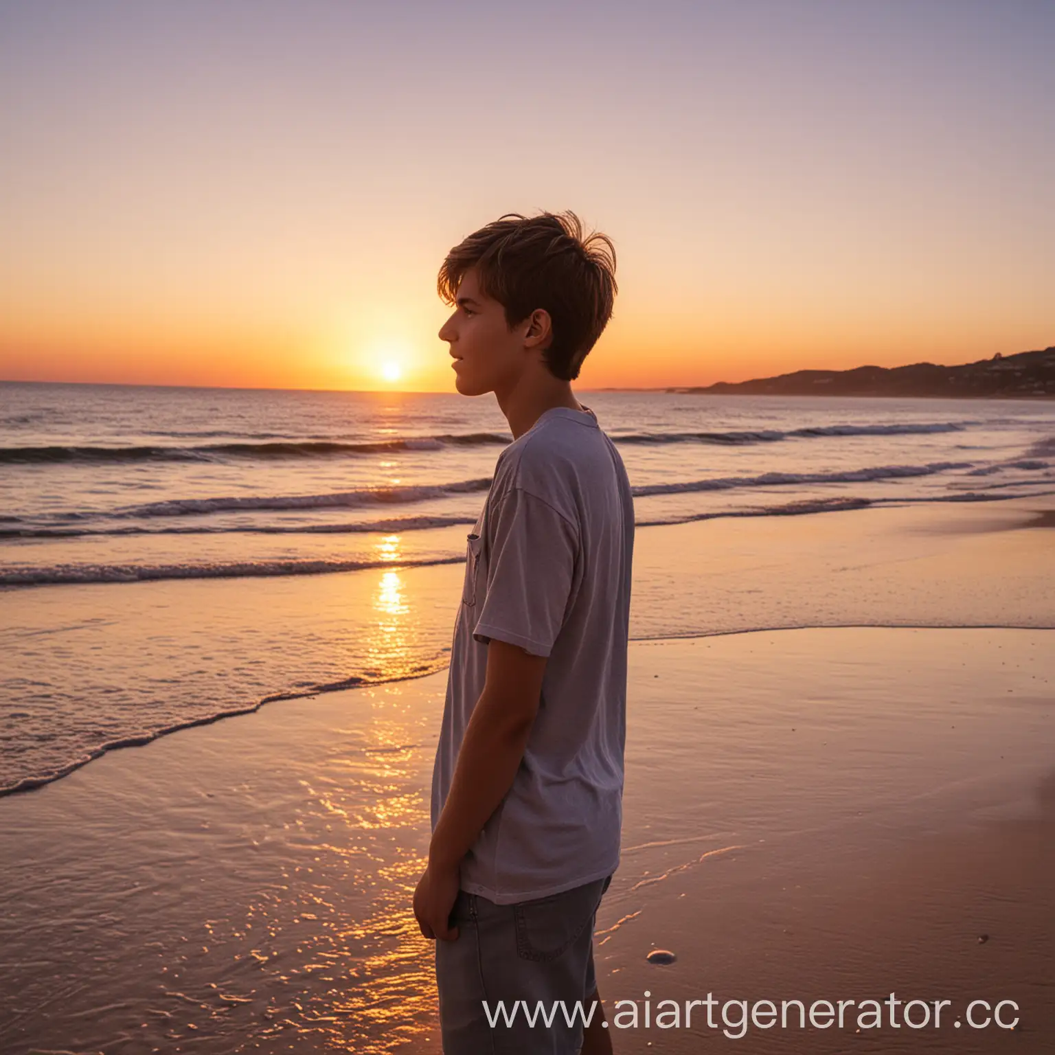 Teenage-Boy-Admiring-Sunset-at-Beach