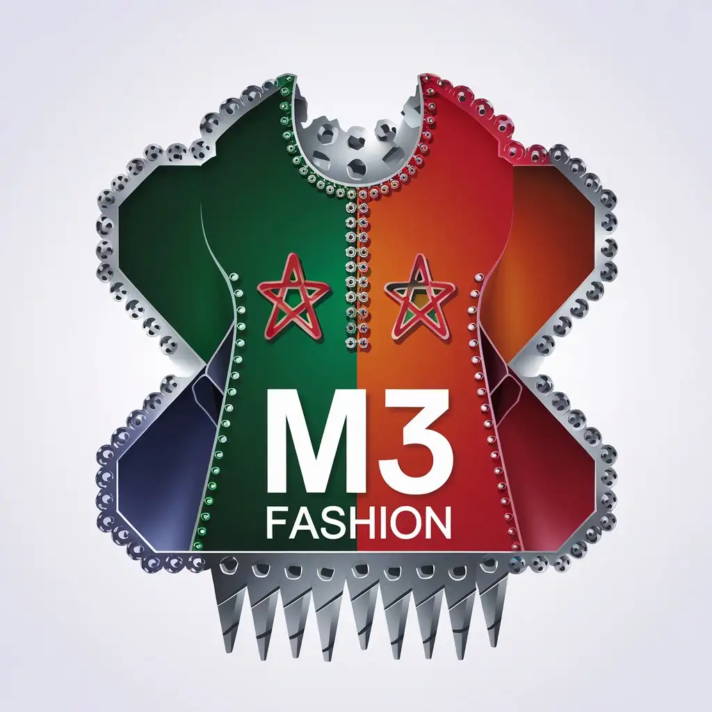 LOGO Design For M3 Fashion Traditional Moroccan Clothes in Industrial Materials and Moroccan Flag Colors