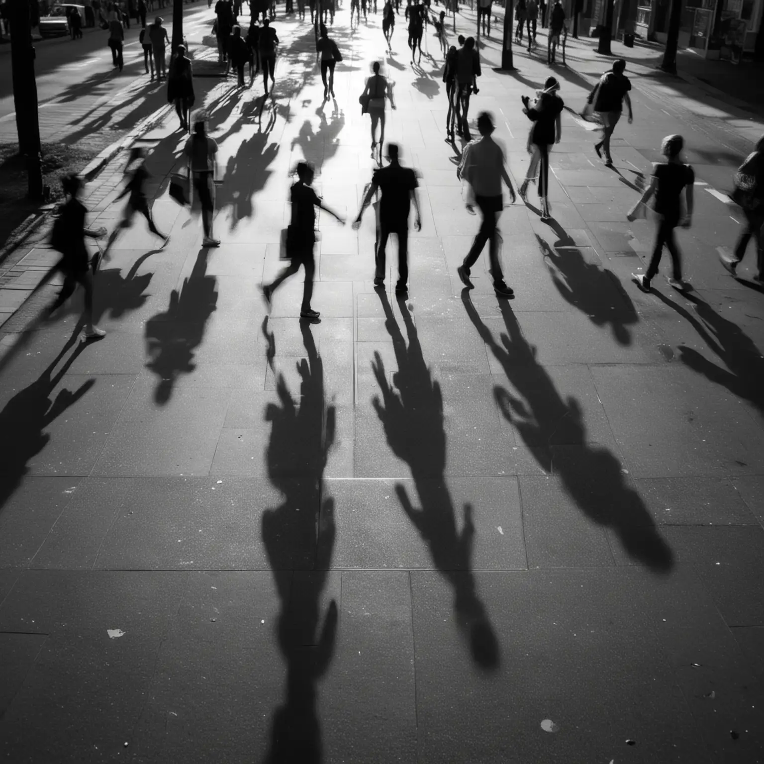 Silhouette of 30 People Walking Outdoors in Black and White