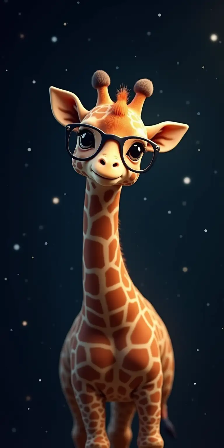 Baby Giraffe Wearing Glasses Floating Among Stars in Space