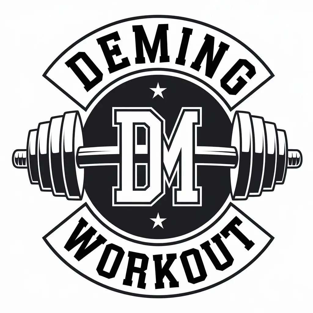 a vector logo design,with the text "DEming workout", main symbol:Dumbbell, strength, letter DM,complex,be used in Sports Fitness industry,clear background