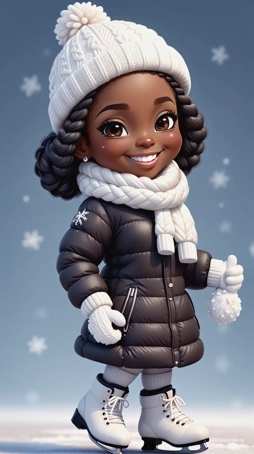 Charming Chibi Black Girl Ice Skating in Winter Attire