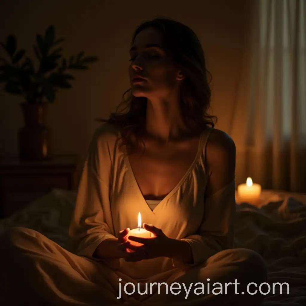 Serene-Woman-in-Dimly-Lit-Room-Surrounded-by-Candlelight-and-Aromatic-Smoke