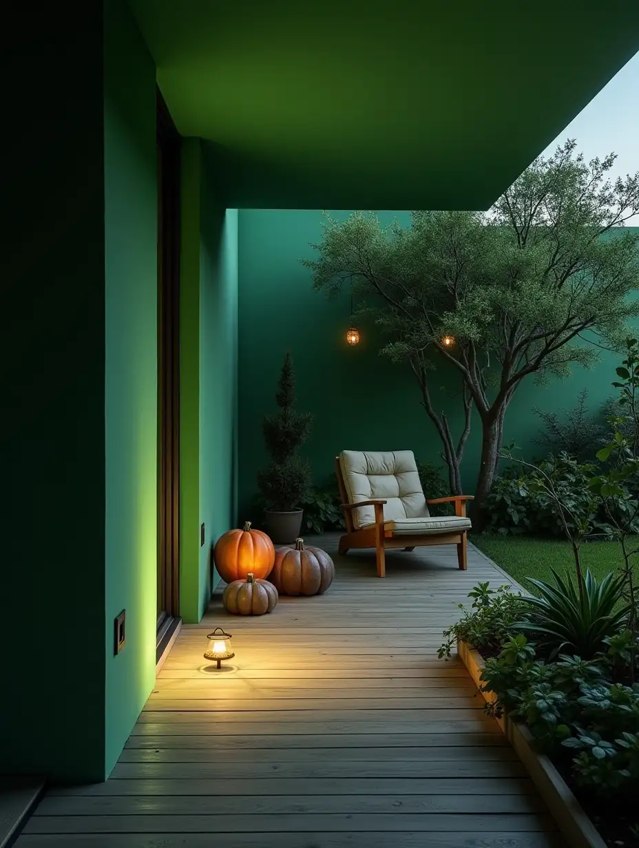 Modern-Interior-Garden-with-Halloween-Decorations-at-Twilight