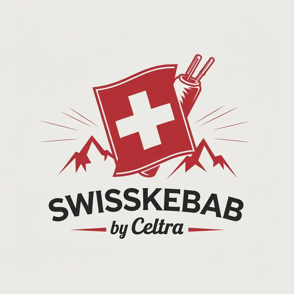 LOGO Design for Swisskebab by Celtra Red White Swiss Flag with Dner Kebab and Alpine Elements