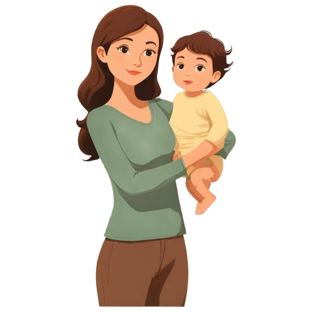 Adorable-Baby-with-Mother-Cartoon-PNG-Image-Heartwarming-Illustration-for-Online-Content