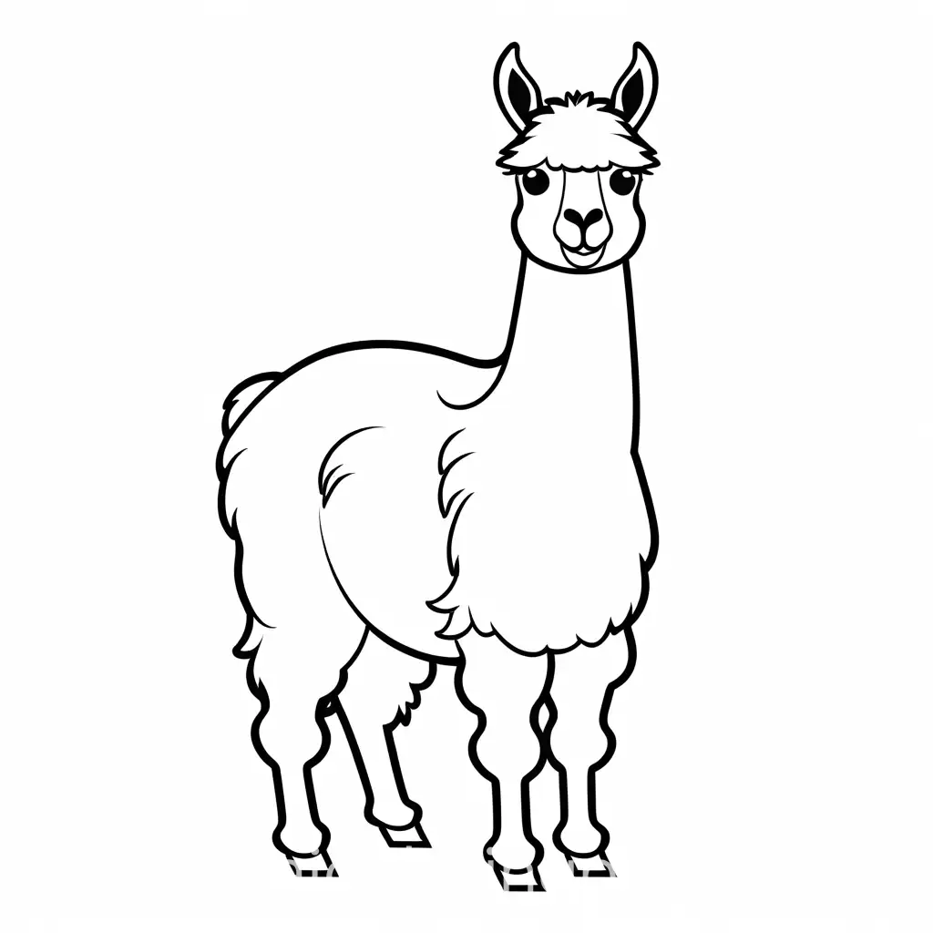 A llama with a fluffy coat, , Coloring Page, black and white, line art, white background, Simplicity, Ample White Space. The background of the coloring page is plain white to make it easy for young children to color within the lines. The outlines of all the subjects are easy to distinguish, making it simple for kids to color without too much difficulty, Coloring Page, black and white, line art, white background, Simplicity, Ample White Space. The background of the coloring page is plain white to make it easy for young children to color within the lines. The outlines of all the subjects are easy to distinguish, making it simple for kids to color without too much difficulty