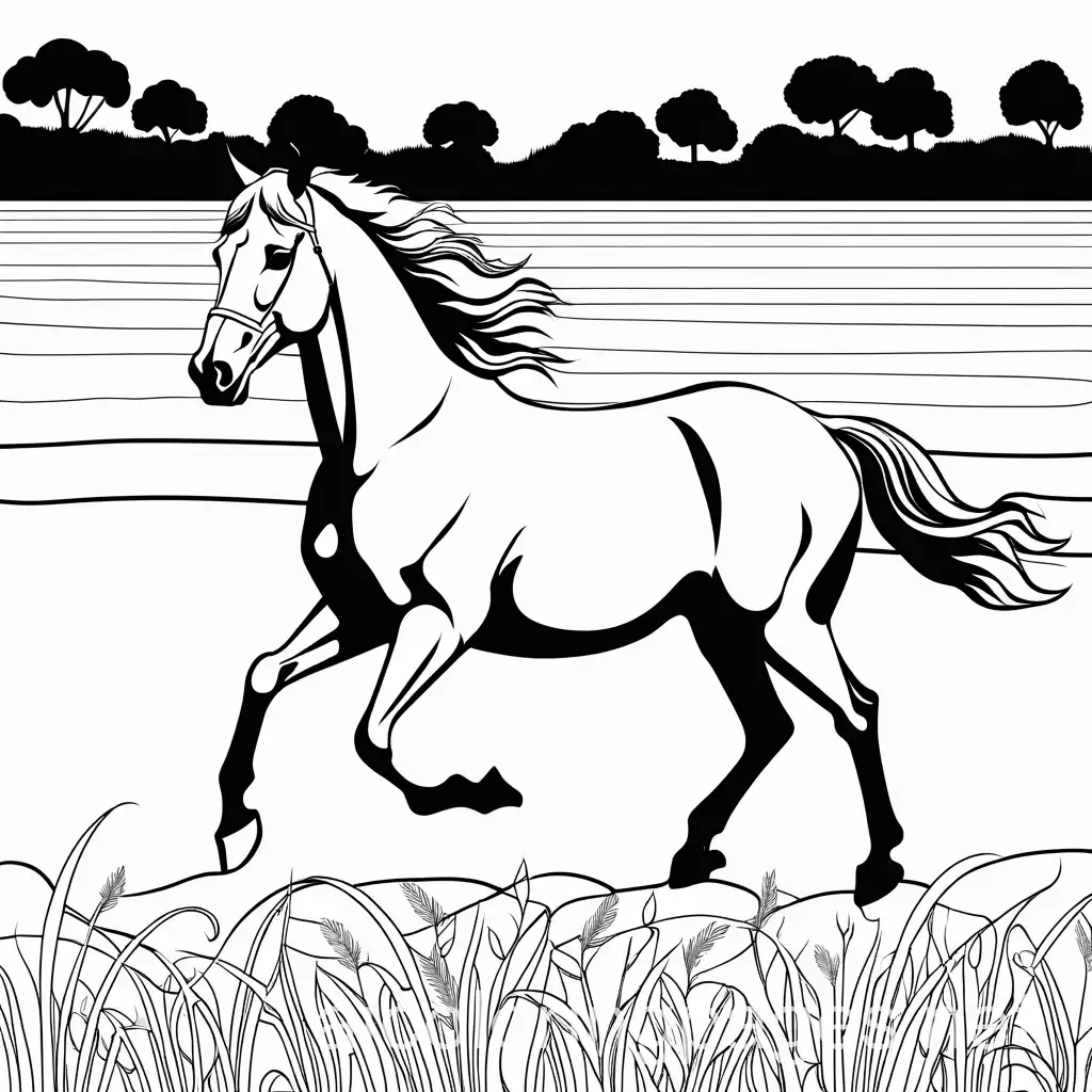 Horse-Running-Through-a-Field-Black-and-White-Coloring-Page-for-Kids