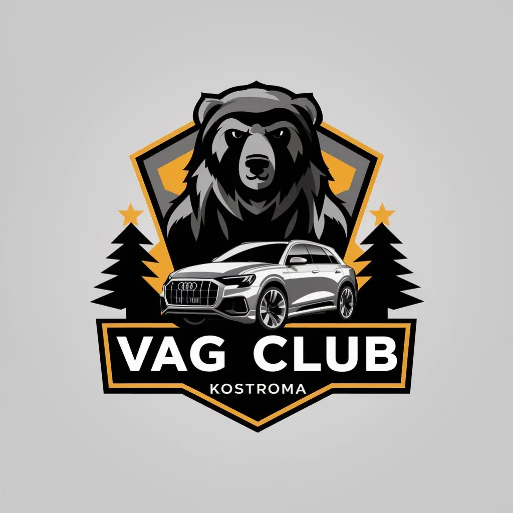 LOGO-Design-for-Vag-Club-Kostroma-Logotype-in-PUBG-Style-with-Lighting-Audi-Q8-Bear-and-Christmas-Tree